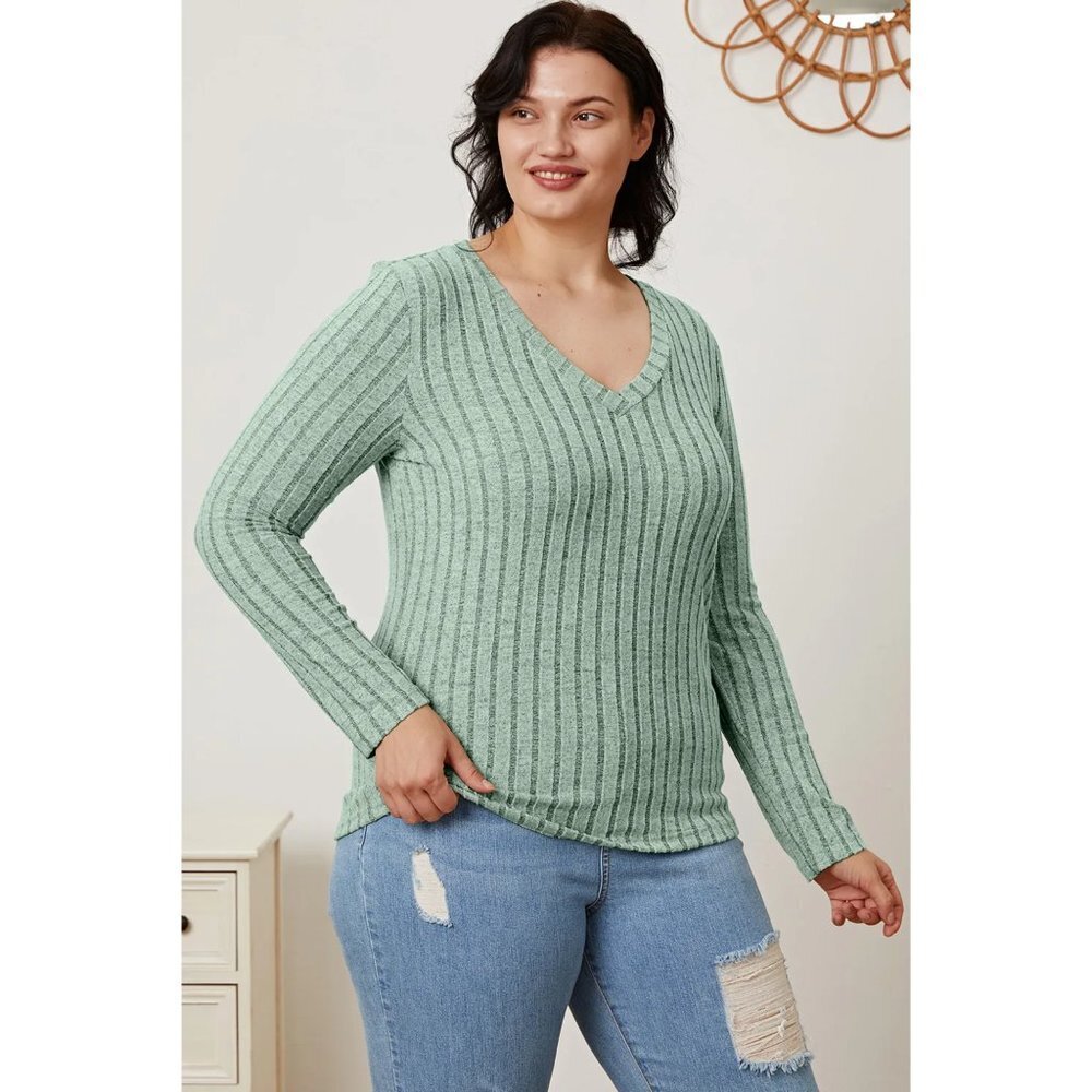 Basic Bae Full Size Ribbed V-Neck Long Sleeve T-S… - image 8